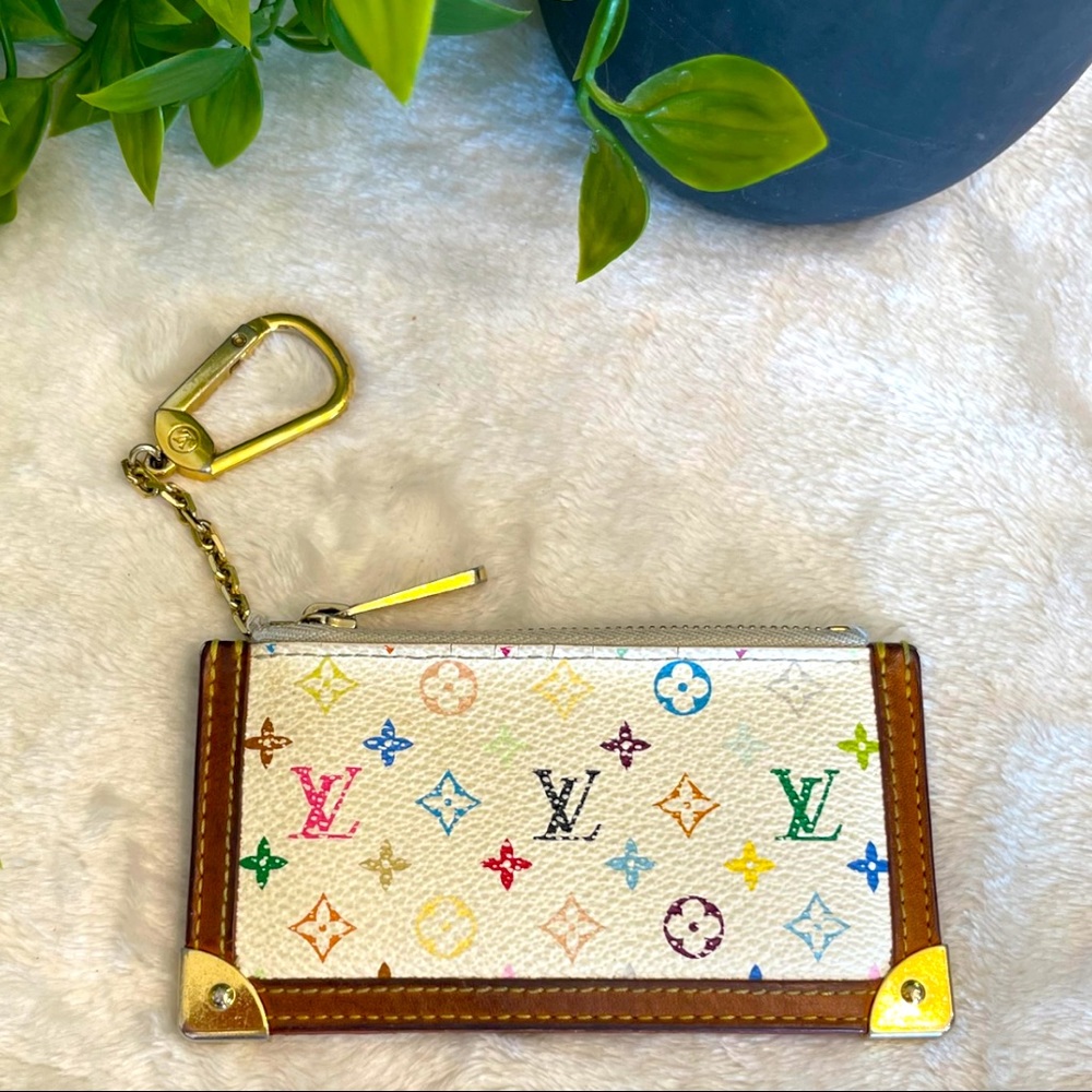 LOUIS VUITTON Pochette Cles Monogram Multicolor Canvas White Coin Purse Wallet